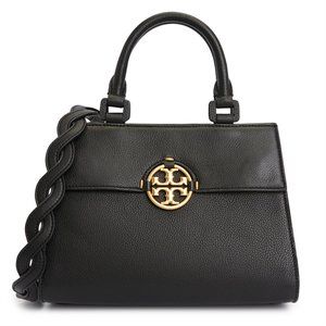 Tory Burch Miller Top Handle Leather Satchel Handbag with Crossbody Strap, Black
